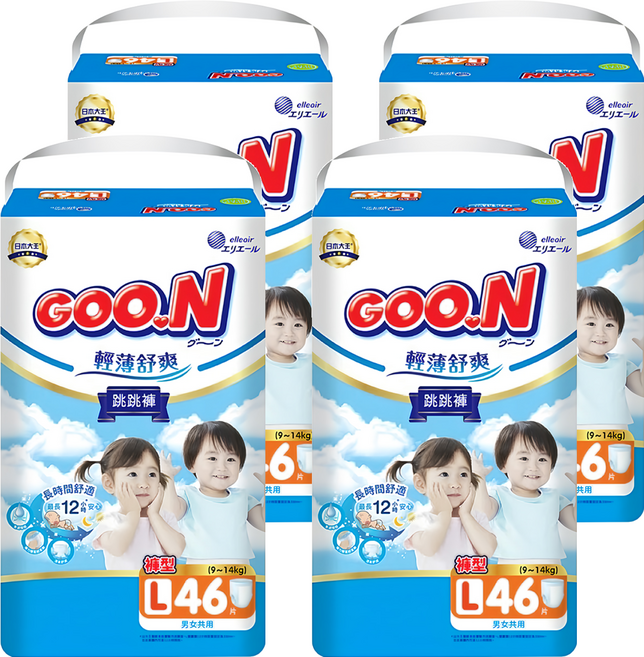 GOO.N 大王 輕薄舒爽 紙尿布 褲型 9~14kg, 184片, L
