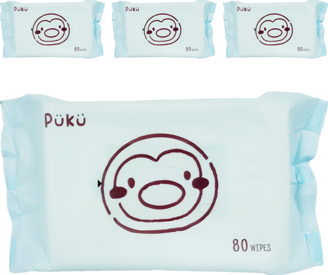 PUKU 藍色企鵝 超純水柔濕巾, 80張, 4包, 80抽
