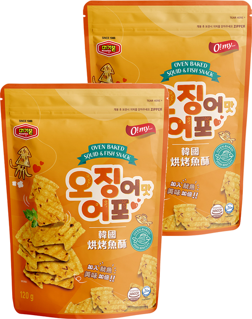 O my food 歐邁福 韓國烘烤魚酥 魷魚口味, 120g, 2個