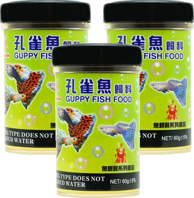 AQUAFUN 水之樂 孔雀魚飼料, 60g, 3罐