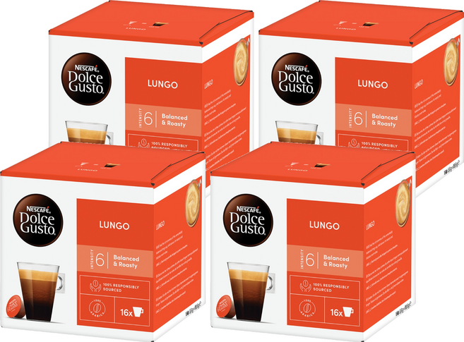NESCAFE 雀巢咖啡 Dolce Gusto 多趣酷思 美式濃黑咖啡膠囊, 5.6g, 16個裝, 4盒