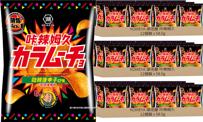 KOIKEYA 湖池屋 咔辣姆久 平切洋芋片 勁辣唐辛子, 58.5g, 36包