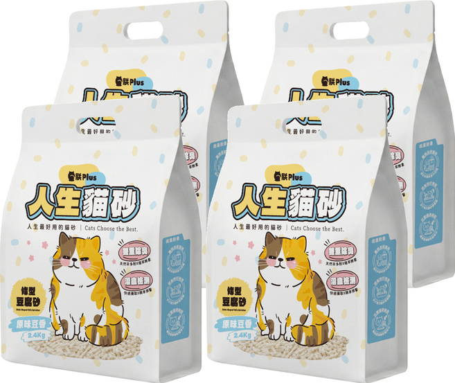 朕 Plus 人生貓砂 條型豆腐砂 隱血測試 + 茶多酚益生菌除臭, 2.4kg, 4袋, 原味豆香