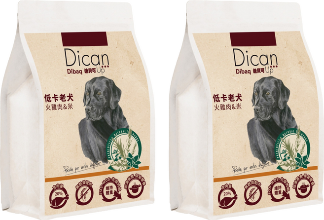 Dibaq Dican Up 烘培益生 犬糧 低卡/老犬 火雞肉 + 米, 玉米 + 火雞肉, 2個, 1kg