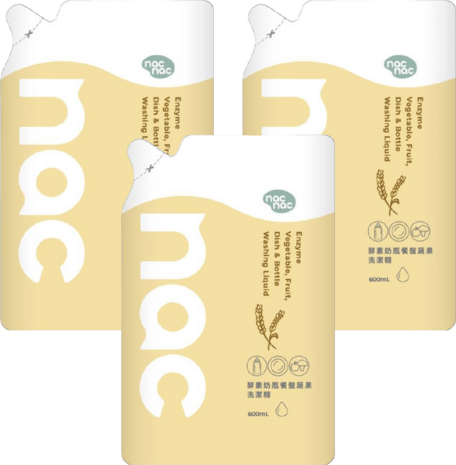 nac nac 酵素奶瓶餐盤蔬果洗潔精補充包, 3包, 600ml