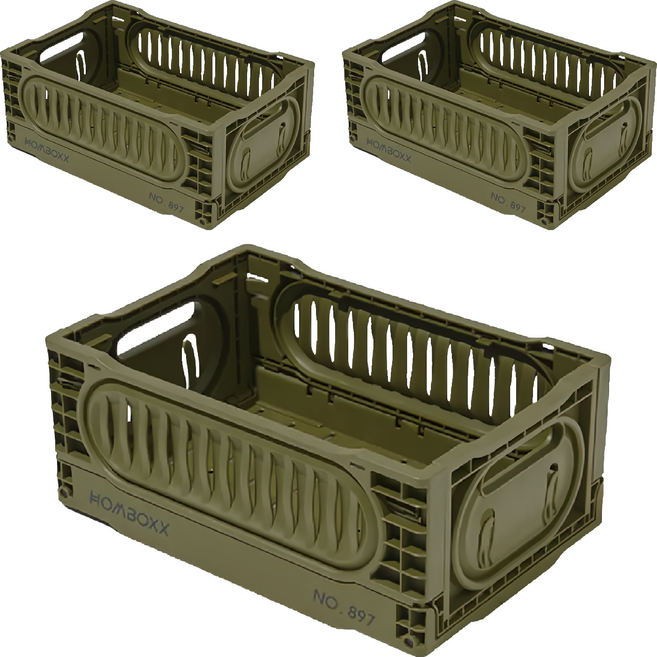 HOMBOXX 瓦特工業風收納盒 大 60 x 40 x 22cm 1.7kg 48L, 軍綠, 3個