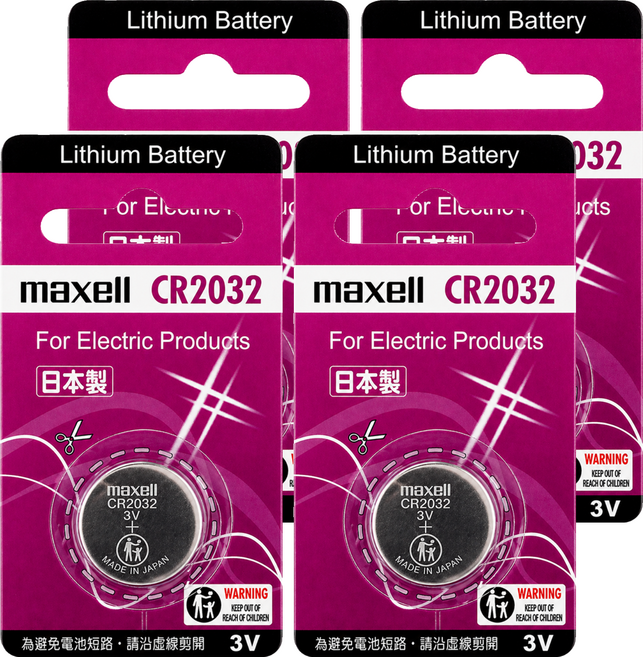 maxell 鈕扣電池 CR2032, 4個, 1個裝
