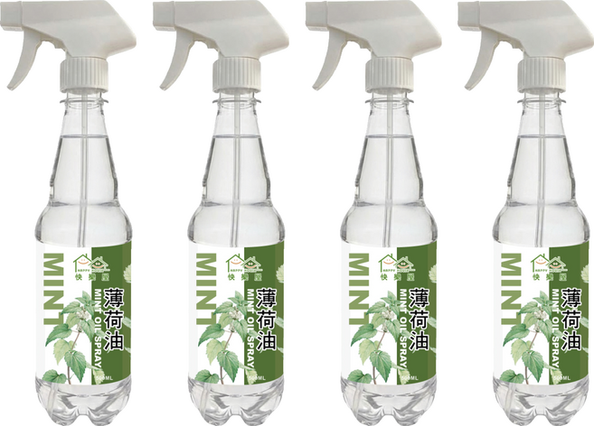 HAPPY HOUSE 快樂屋 草本植萃噴霧 薄荷油 水性, 4個, 500ml