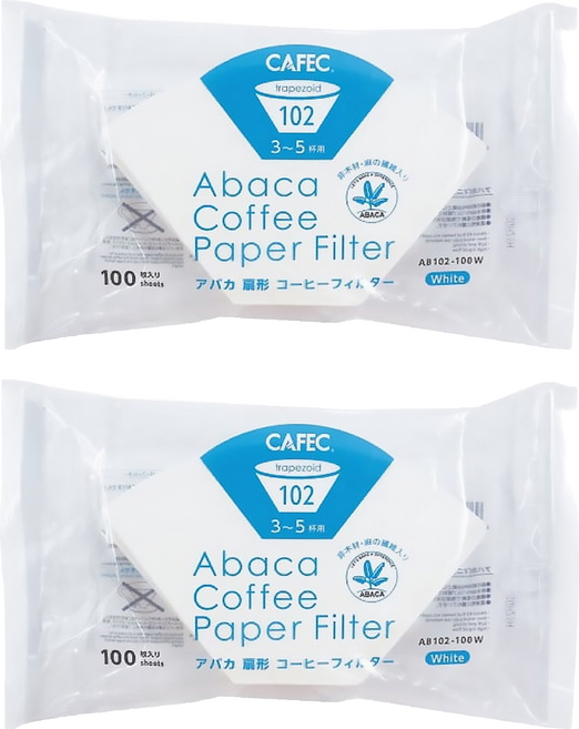 CAFEC 麻纖維梯形濾紙 ABACA AB102-100W 白色 3~5杯份, 100個, 2包