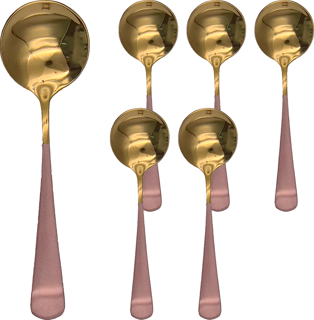 韓式餐具 304 不鏽鋼 小圓勺 16cm, 粉金色, 6支