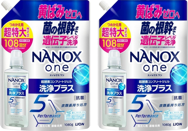LION 獅王 NANOX one Plus 酵素濃縮洗衣精 補充裝, 2個, 1080g