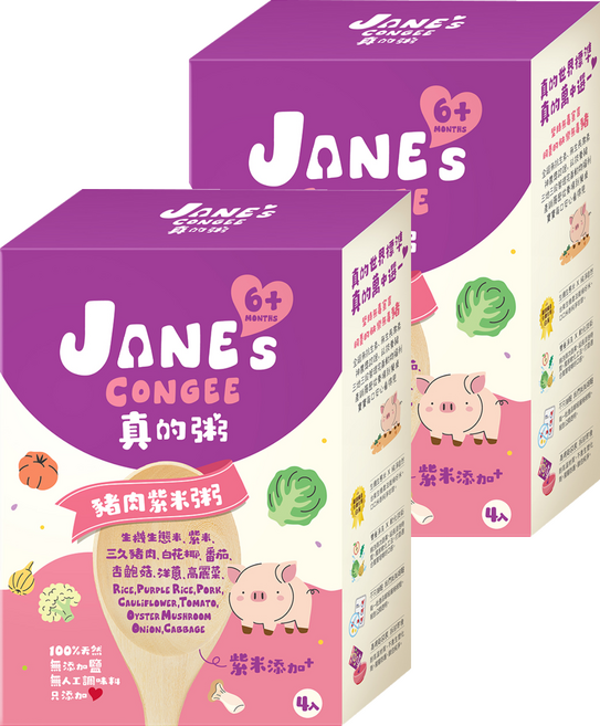 JANE's CONGEE 真的粥 豬肉紫米粥 4包, 600g, 2個
