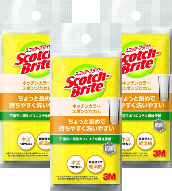 3M Scotch-Brite 百利 海綿菜瓜布 防刮耐用, 3個, 黃色, 1個裝