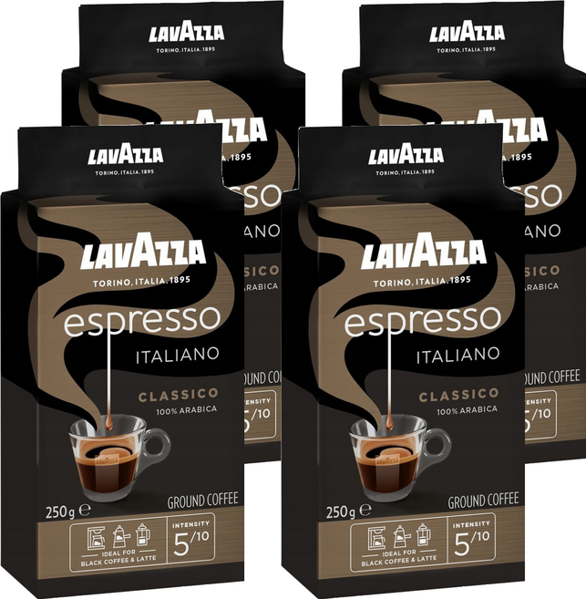 LAVAZZA 義大利經典濃縮咖啡粉, 250g, 4個, 摩卡壺,滴濾式咖啡機,法壓壺（中細研磨）