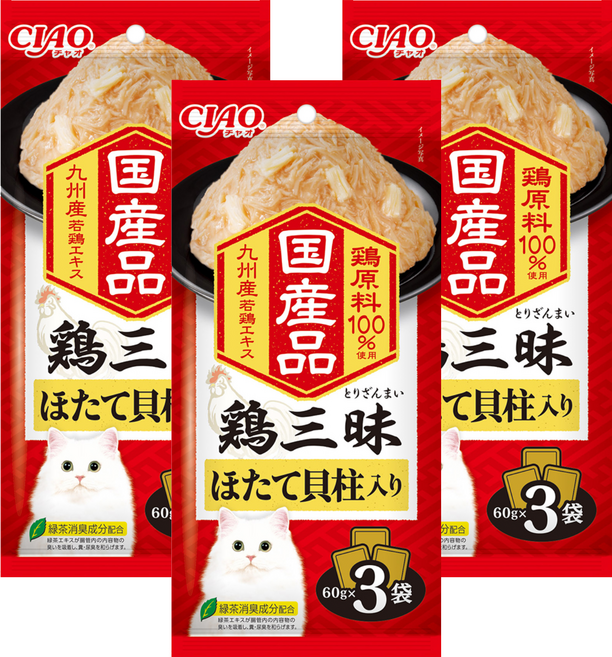 INABA CIAO 啾嚕 三昧餐包, 雞肉 + 干貝, 180g, 3袋