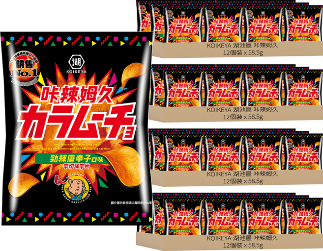 KOIKEYA 湖池屋 咔辣姆久 平切洋芋片 勁辣唐辛子, 58.5g, 48包
