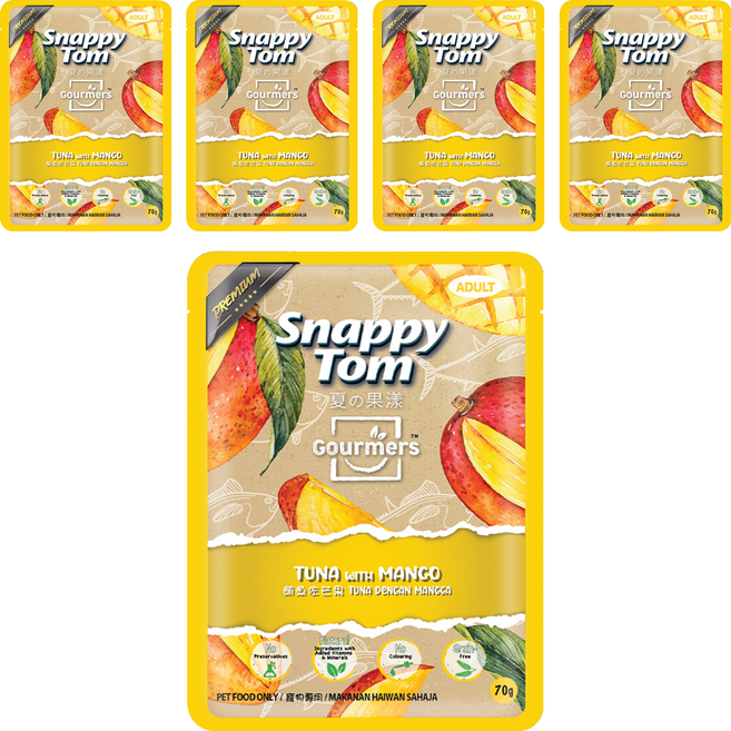 Snappy Tom 幸福貓 夏的果漾 無穀貓餐包, 70g, 5個, 鮪魚+芒果