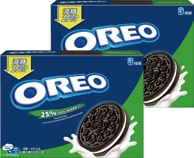 OREO 奧利奧 減甜香草口味夾心餅乾 3條裝, 315g, 2盒