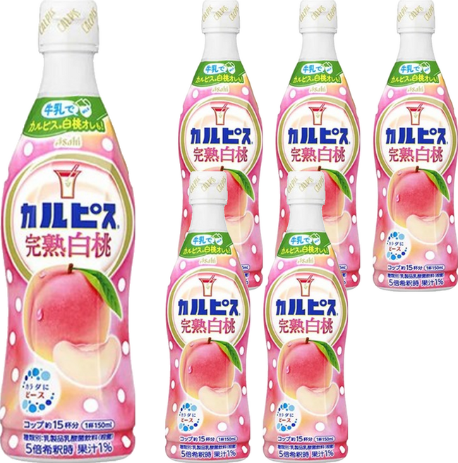 可爾必思 濃縮白桃乳酸菌飲料, 470ml, 6瓶