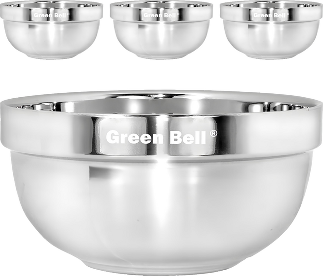 Green Bell 綠貝 304不鏽鋼晶緻隔熱碗 13.5cm, 不銹鋼色, 4個