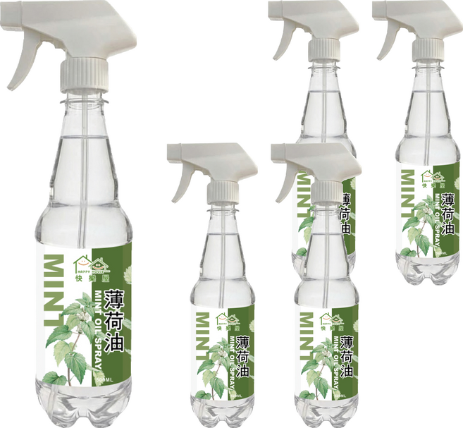 HAPPY HOUSE 快樂屋 草本植萃噴霧 薄荷油 水性, 5個, 500ml
