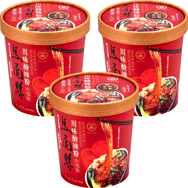 中農粉絲 馬尾絲 川味酸辣粉, 3個, 131g