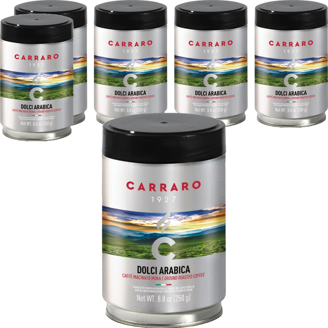 CARRARO 義大利 DOLCI 罐裝研磨咖啡粉 100%阿拉比卡 酸度低 雨林認證, 250g, 6個, 滴濾式咖啡機（中研磨）