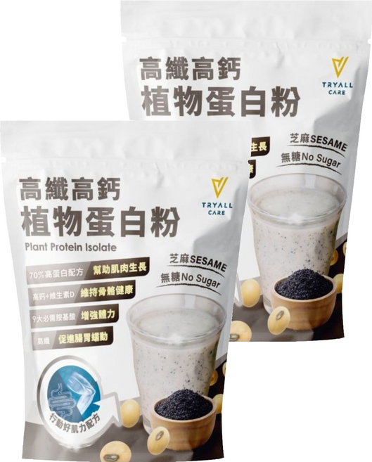 TRYALL Care 高纖高鈣植物蛋白粉 芝麻風味, 1kg, 2個