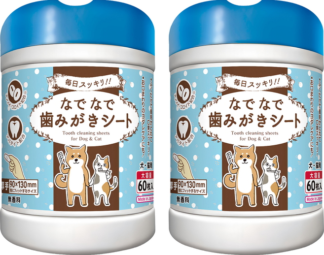 本田 口腔清潔濕巾 犬貓專用 無香, 60個, 2瓶