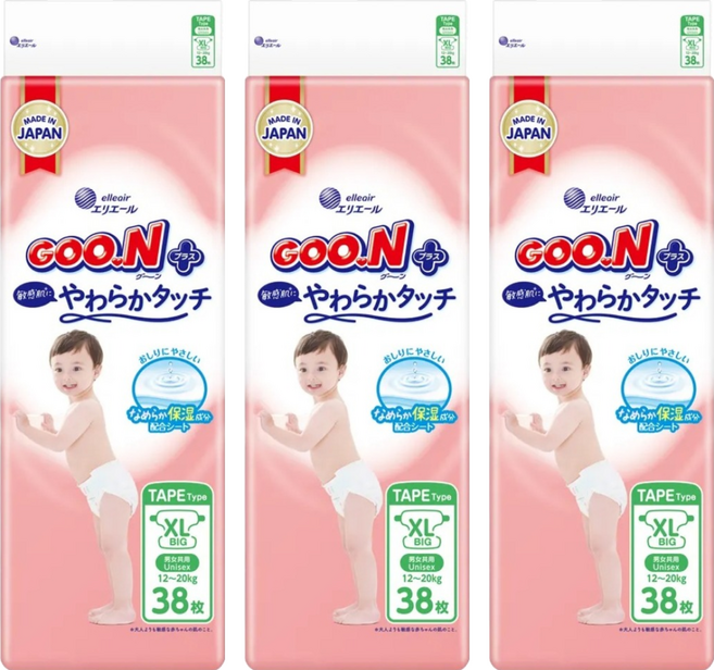 GOO.N 大王 日本境內版 SJ柔觸肌系列 黏貼型尿布 12~20kg, 114片, XL