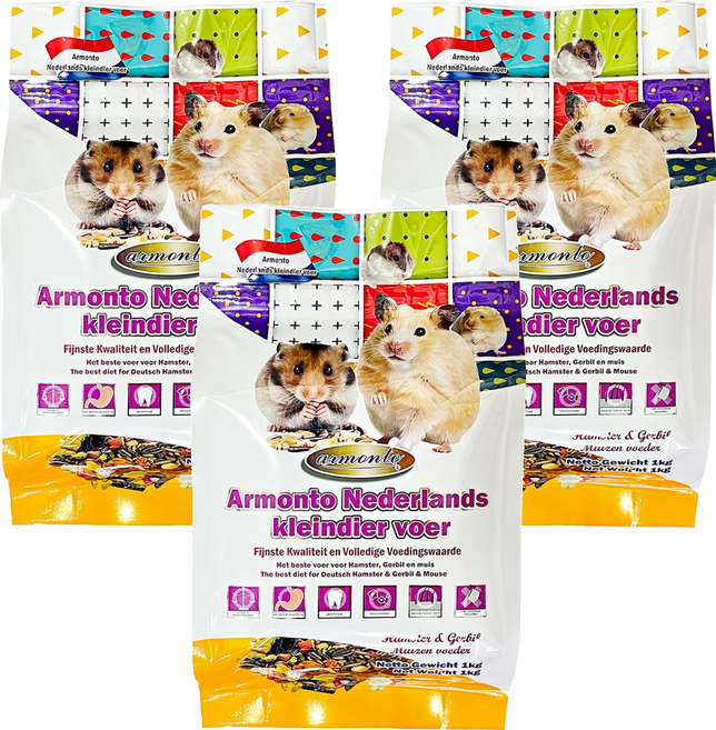 armonto 阿曼特 荷蘭特級機能倉鼠&沙鼠&全鼠類主食, 1kg, 3袋