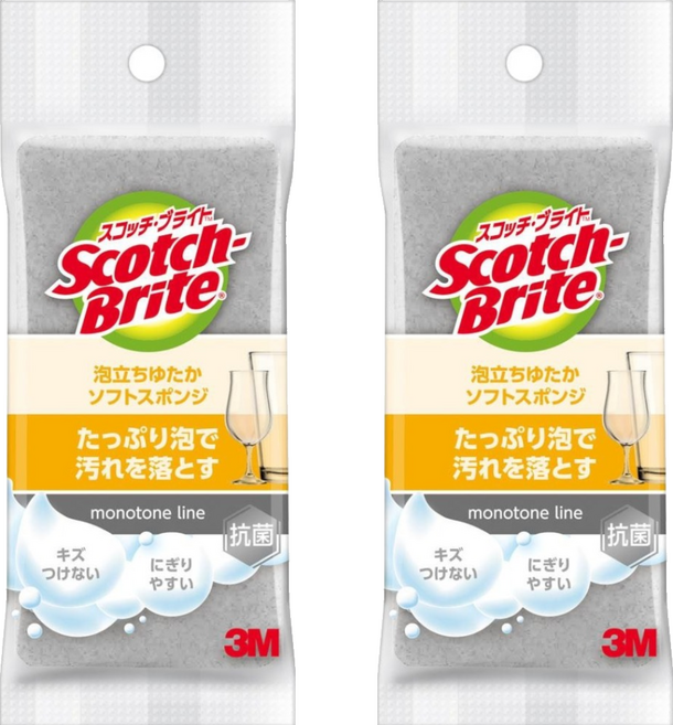 3M Scotch-Brite 百利 日系3層海綿菜瓜布 細緻柔刷, 2個, 1個裝, 灰色