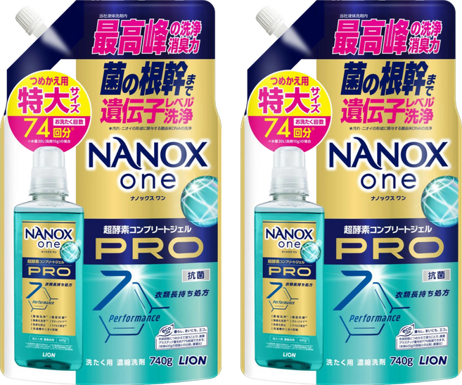 LION 獅王 NANOX one PRO超濃縮抗菌洗衣精 補充包 加強去漬, 740g, 2包