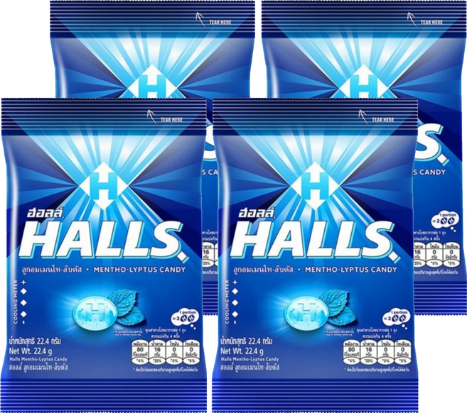 HALLS 薄荷尤加利風味糖果, 22.4g, 4個