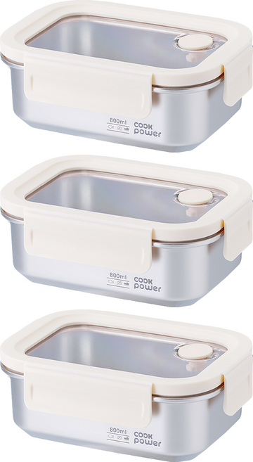 cook power 鍋寶 可微波316不鏽鋼保鮮盒 800ml, 3個, 容器 + 蓋子