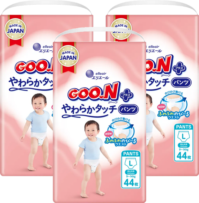 GOO.N 大王 日本境內版 SJ柔觸肌系列褲型尿布 9~14kg, 132片, L