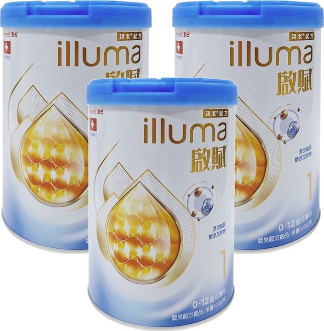 illuma 啟賦 嬰兒配方奶粉 新升級 1號 0~12個月, 800g, 1入, 3罐