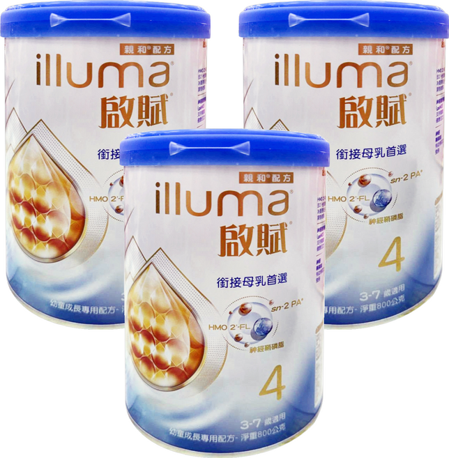 illuma 啟賦 幼童成長專用配方奶粉 4號 HMO 3~7歲, 800g, 1個, 3罐