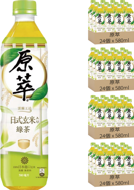 原萃 日式玄米綠茶寶特瓶, 96個, 580ml