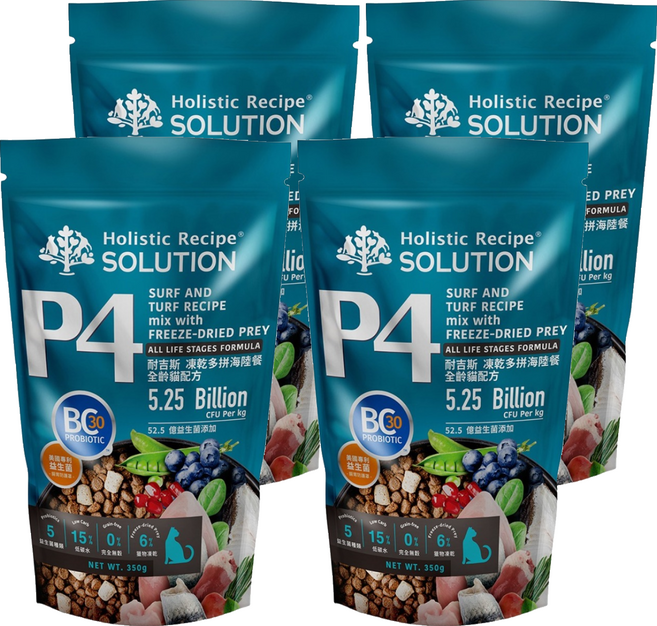 Holistic Recipe SOLUTION 耐吉斯 全齡貓 P4 凍乾多拼 配方乾飼料, 350g, 4個, 海陸餐