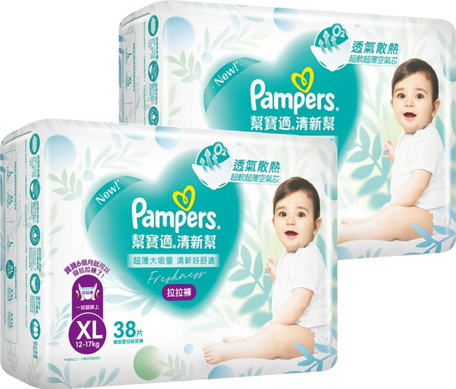 Pampers 幫寶適 原廠公司貨 清新幫拉拉褲/尿布 12~17kg, XL, 76片