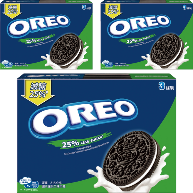 OREO 奧利奧 減甜香草口味夾心餅乾 3條裝, 315g, 3盒