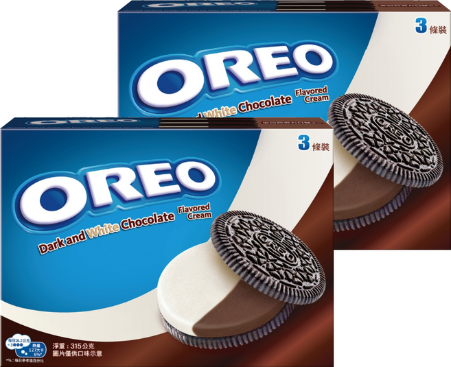 OREO 奧利奧 黑白巧克力口味夾心餅乾 3條裝, 315g, 2盒