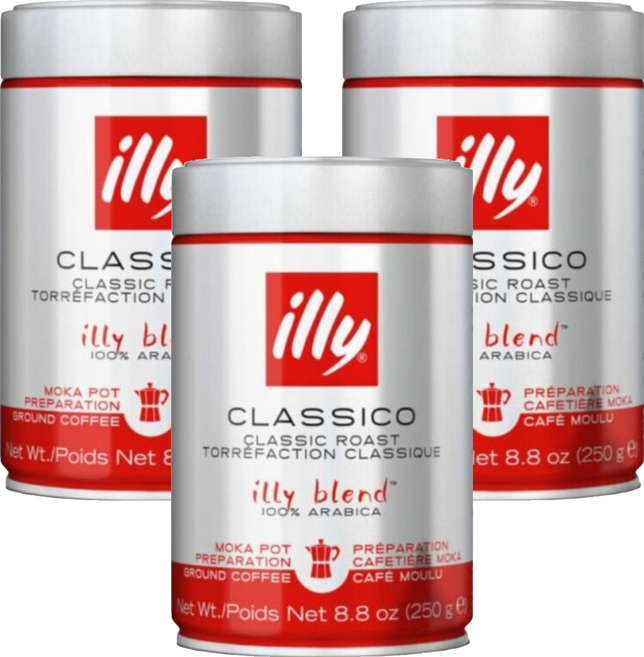 illy 意利 中焙咖啡豆-摩卡壺專用粉, 3罐, 250g, 摩卡鍋