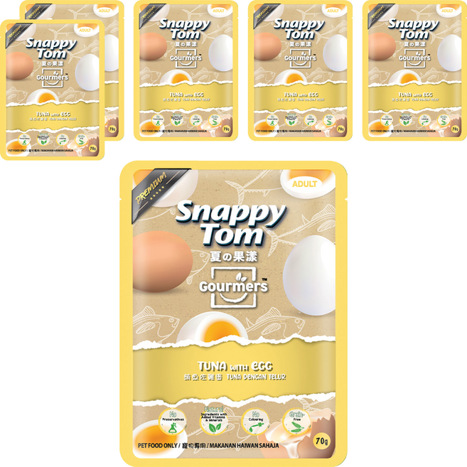 Snappy Tom 幸福貓 夏的果漾 無穀貓餐包, 70g, 6個, 鮪魚+雞蛋