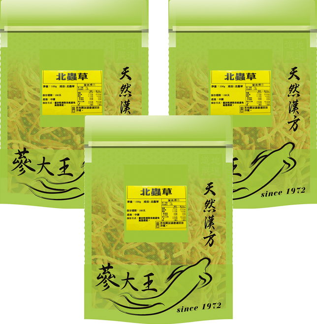 蔘大王 黃金蟲草花 北蟲草, 3個, 1個裝, 100g