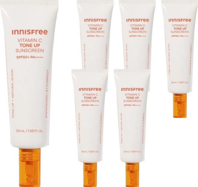 INNISFREE 台灣公司貨 維他命C亮白潤色防曬霜 SPF50+ PA++++, 6個, 50ml