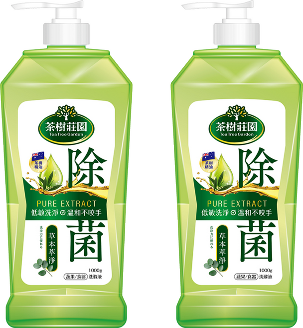 farcent 花仙子 茶樹莊園雙效蔬果食器洗滌液 草本萃淨, 1kg, 2個