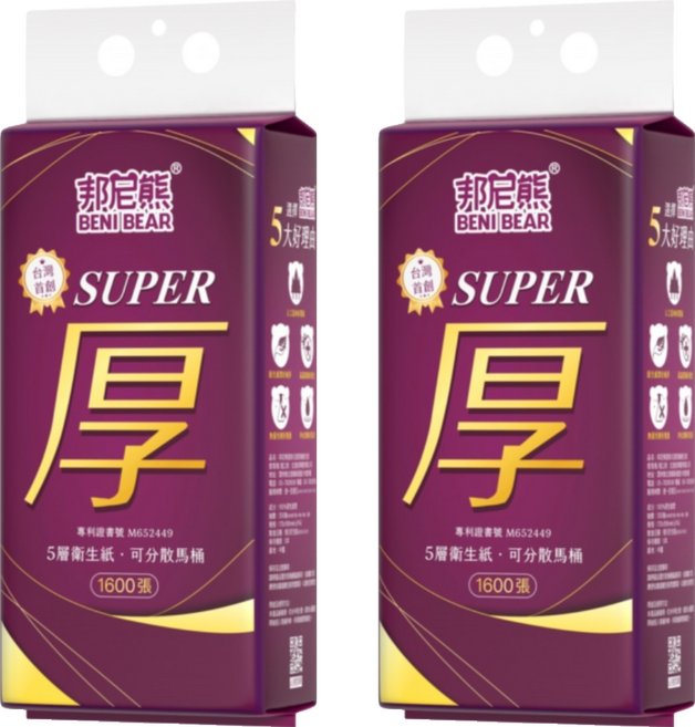 Benibear 邦尼熊 底部抽衛生紙 5層 320抽, 2個, 1個裝