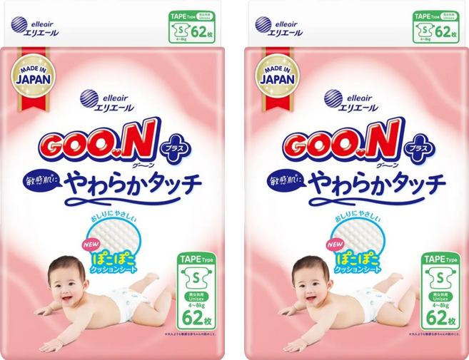 GOO.N 大王 日本境內版 SJ柔觸肌系列 黏貼型尿布, 124片, S